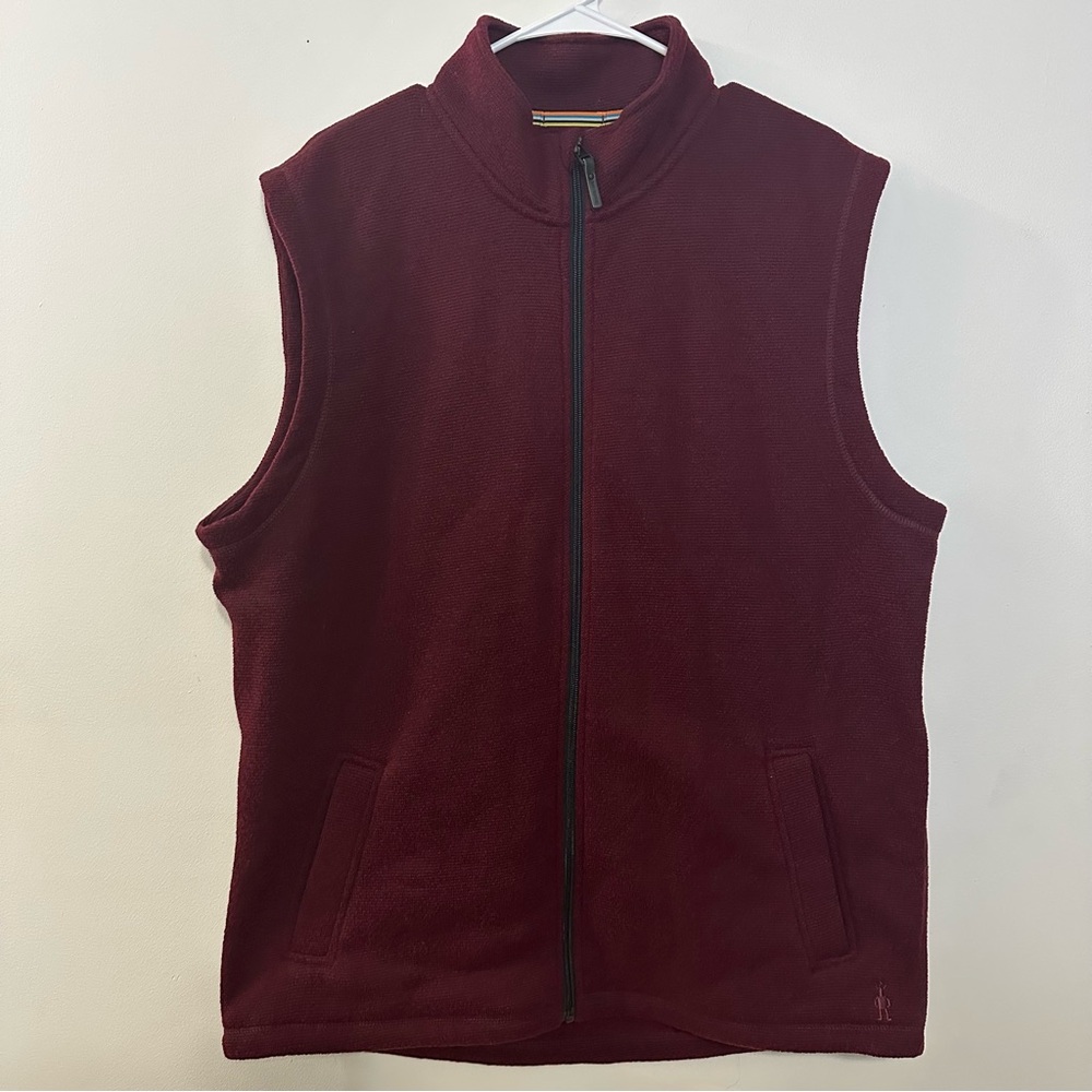 Smartwool Mens Burgundy Red Hudson Trail Fleece Vest Size XL Zip Up Wool Blend‎